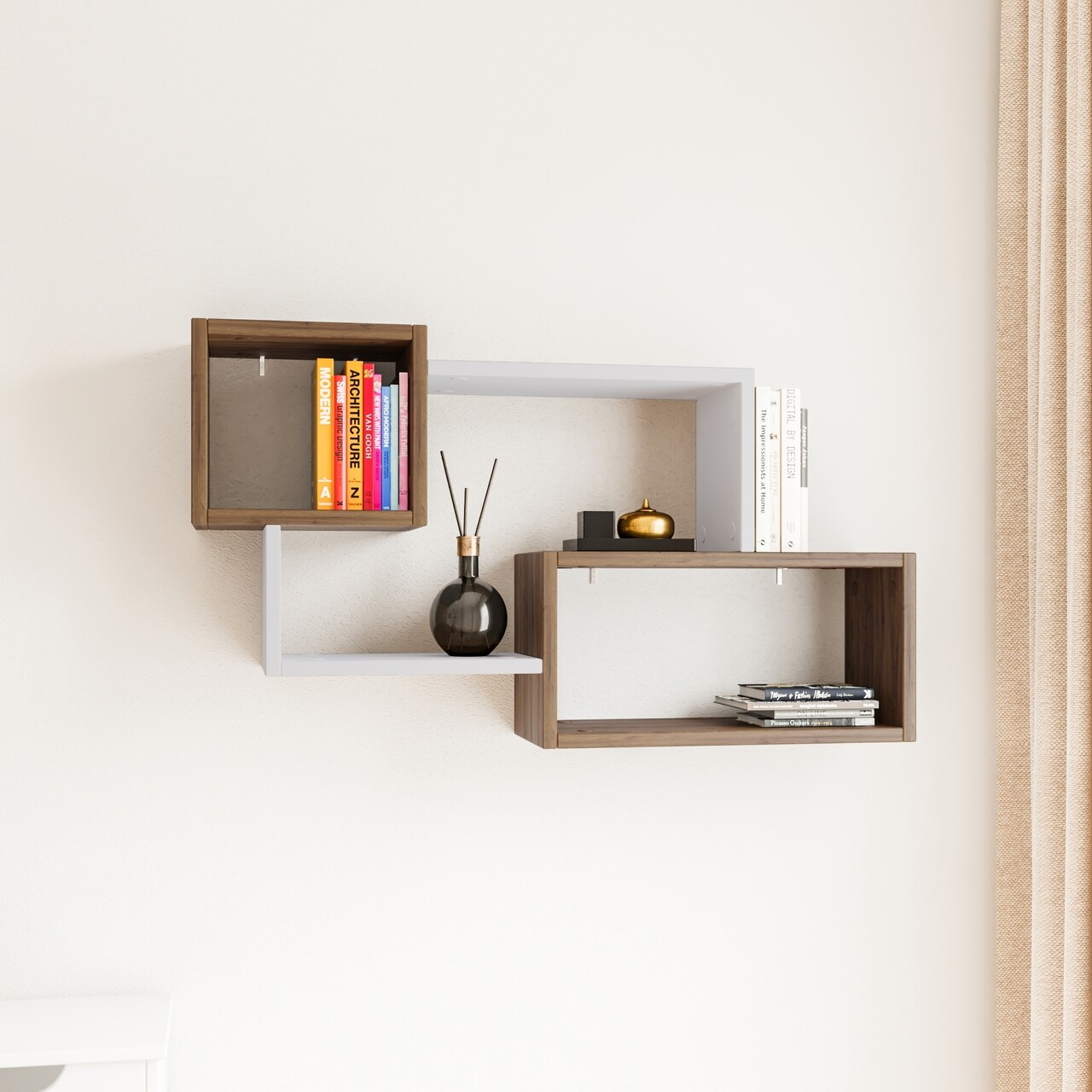 Raft pentru perete Ayder, Kalune Design, 90x20x51 cm, maro/alb - imagine 4